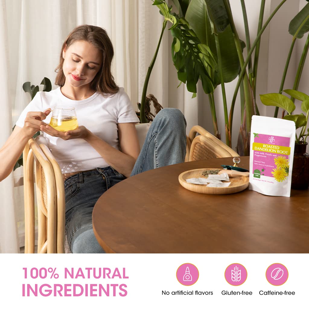 iMATCHME Organic Roasted Dandelion Root Tea - 3-in-1 Detox Blend with Milk Thistle & Peppermint for Digestive Health & Vitality (40 Tea Bags)