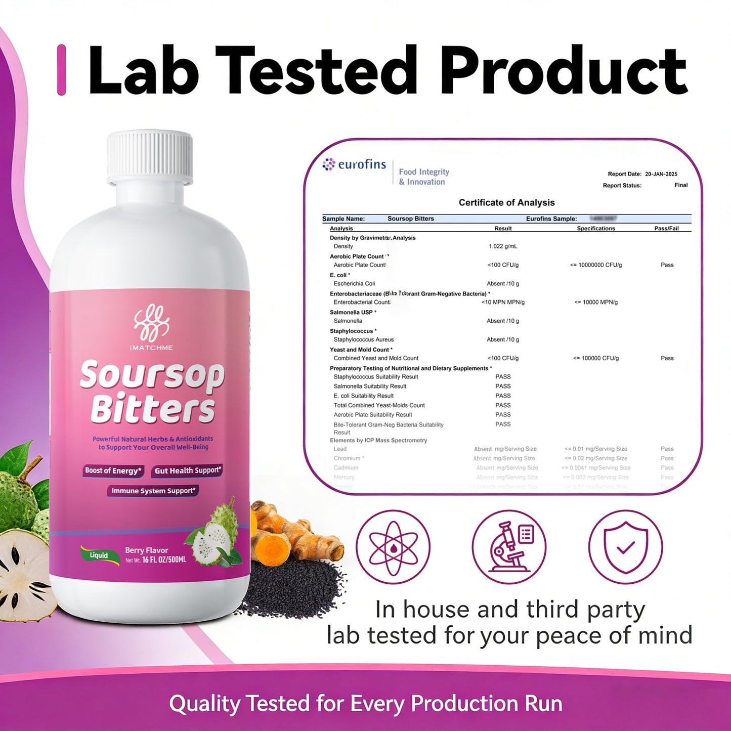 iMATCHME 20-in-1 Soursop Bitters Liquid - Herbal Gut Cleanse, Immune Support & Vitality Tonic (16 fl oz)