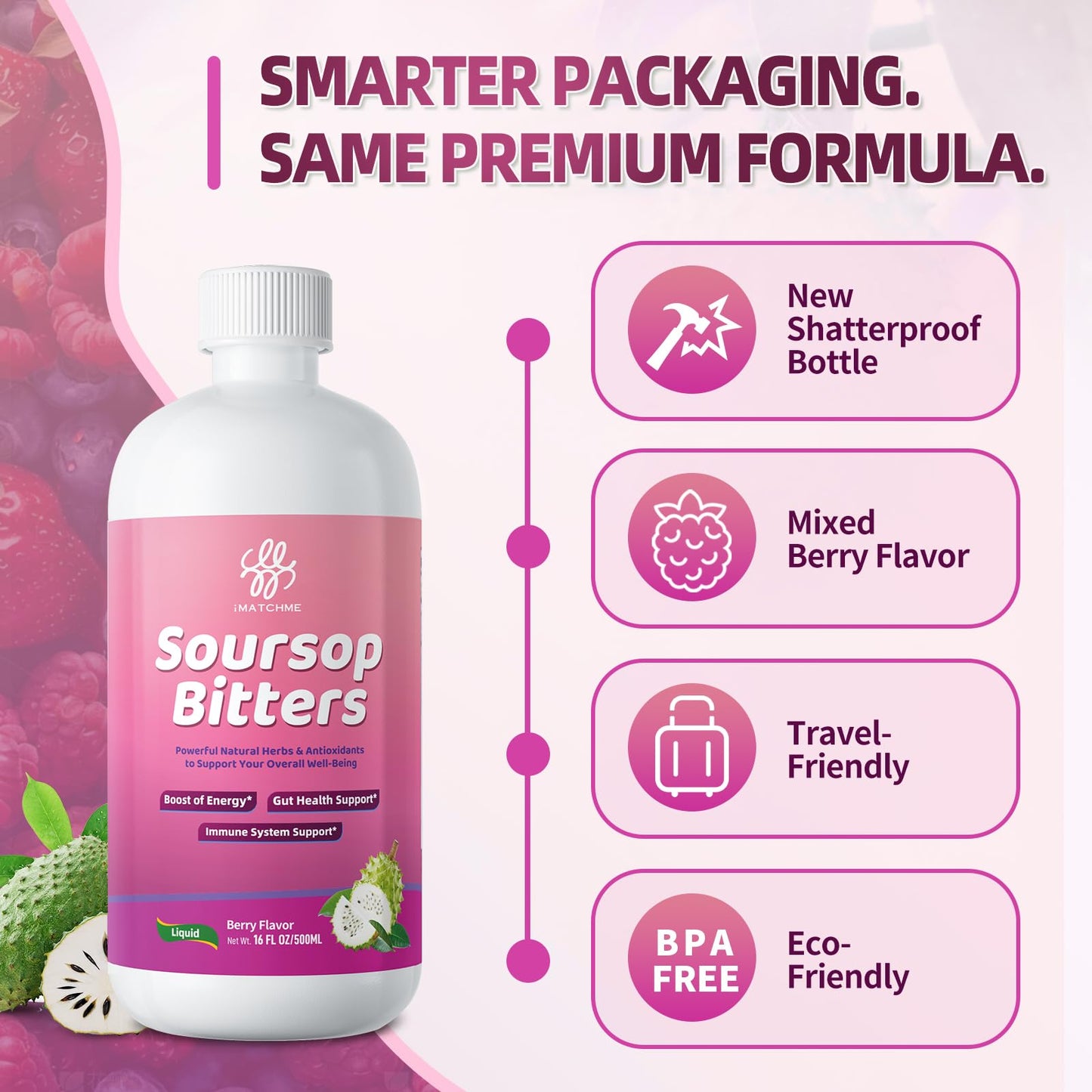 iMATCHME 20-in-1 Soursop Bitters Liquid - Herbal Gut Cleanse, Immune Support & Vitality Tonic (16 fl oz)