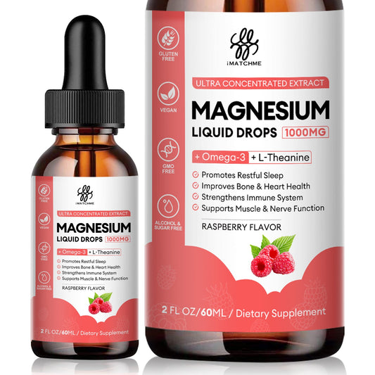 Calm Magnesium Liquid Drop, 1000mg of Magnesium Glycinate, Citrate, Oxide & Taurate for Bone, Heart, Muscle, Immune, Energy, Sleep & Digestion, High Absorption, Sugar-Free, Raspberry Flavor,2 Fl Oz