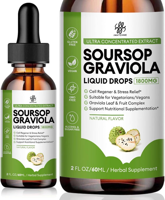 Soursop Graviola Liquid Drop for Cell Support & Regeneration, Immune Boost, Relax, Liver and Sleep, Soursop Bitters Liquid, Herbal Goodness, Sugar/Gluten Free, Natural Flavor, 2 Fl Oz