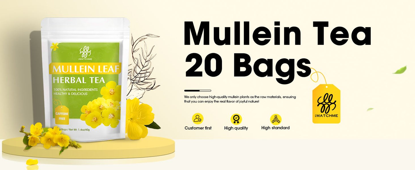 iMATCHME Mullein Tea for Lung Cleanse, Respiratory Support and Mucous Membranes, Natural Healthy Herbal Tea, No Caffeine, Non-GMO, 20 Tea Bags