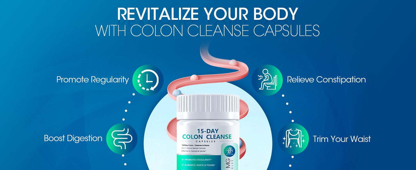 15 Day Colon Cleanse - 2 in 1 Colon & Gut Detox with Herbal Blends - Colon Broom, Constipation Relief, Gut Digestive Health & Bloating - Psyllium Husk, Senna Leaf - 30 Capsules