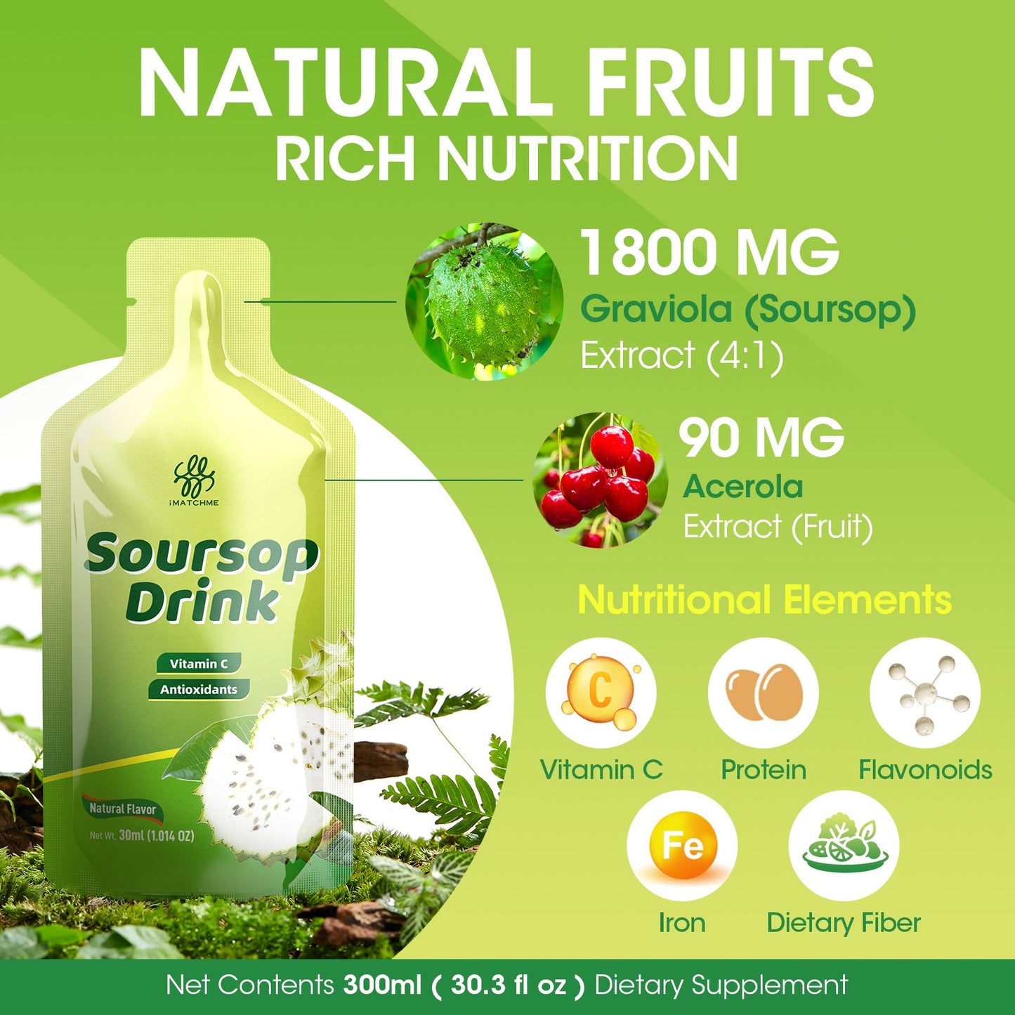 1800mg Soursop Graviola Extract - Soursop Bitters Liquid for Antioxidants, Immune Support, Digestive & Natural Energy Boost - Vegan & Gluten Free, Natural Flavor, 10 oz (10 Packs)