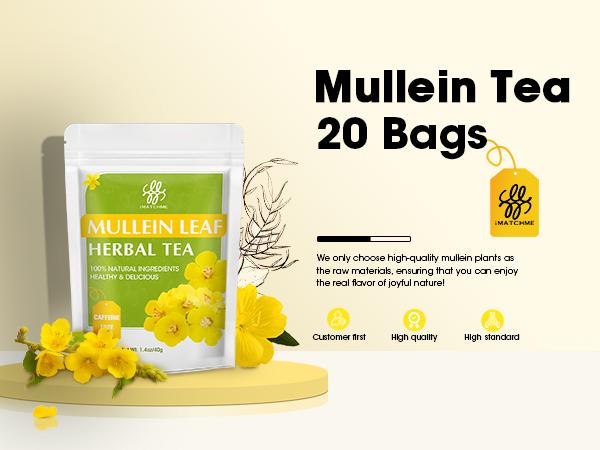 iMATCHME Mullein Tea for Lung Cleanse, Respiratory Support and Mucous Membranes, Natural Healthy Herbal Tea, No Caffeine, Non-GMO, 20 Tea Bags