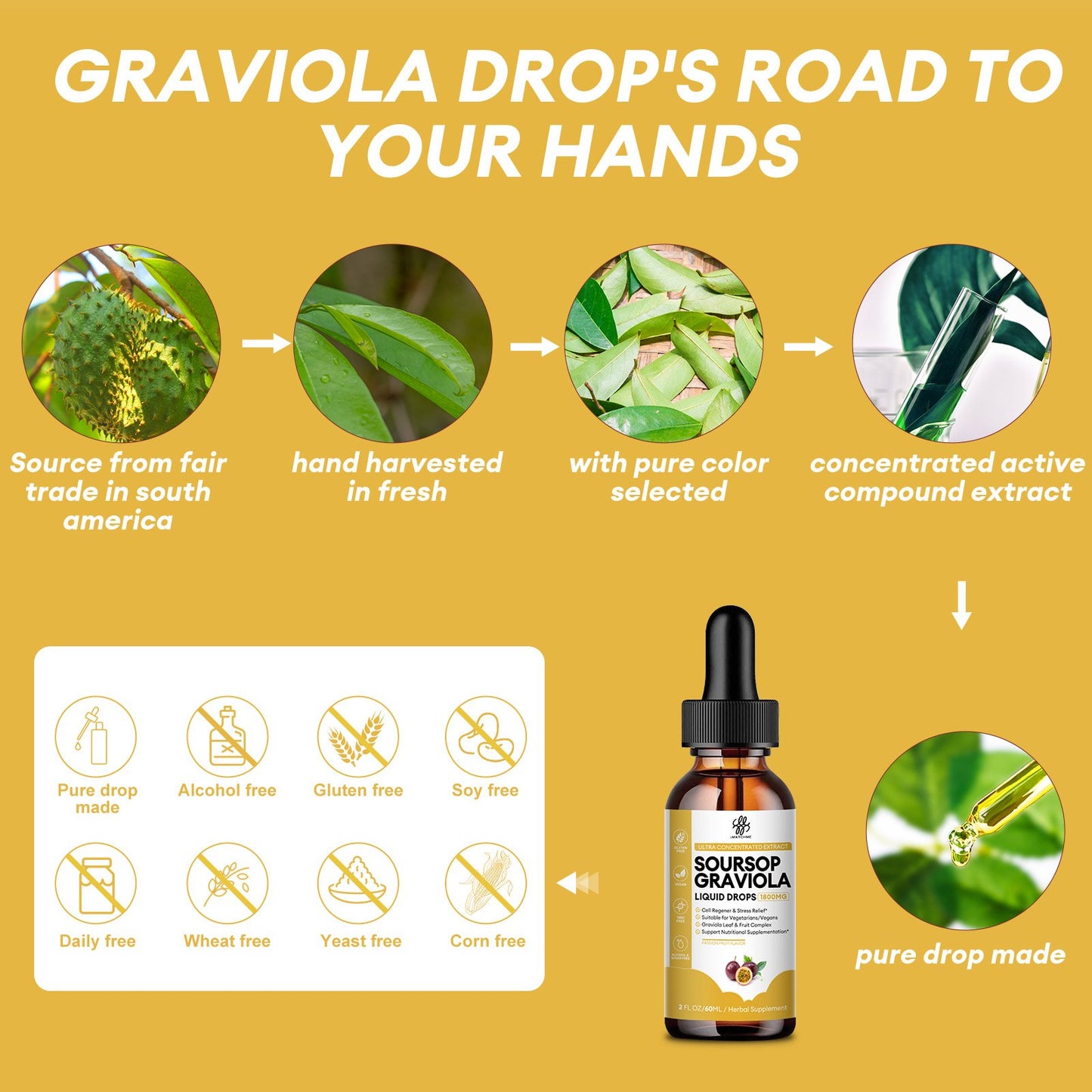 Premium Soursop Graviola for Digestion, Support Healthy Skin & Sleep, Soursop Extract Liquid Drop from Graviola Leaf and Fruit, Sugar/Caffeine/Gluten Free, Passion Fruit Flavor, 2 Fl Oz