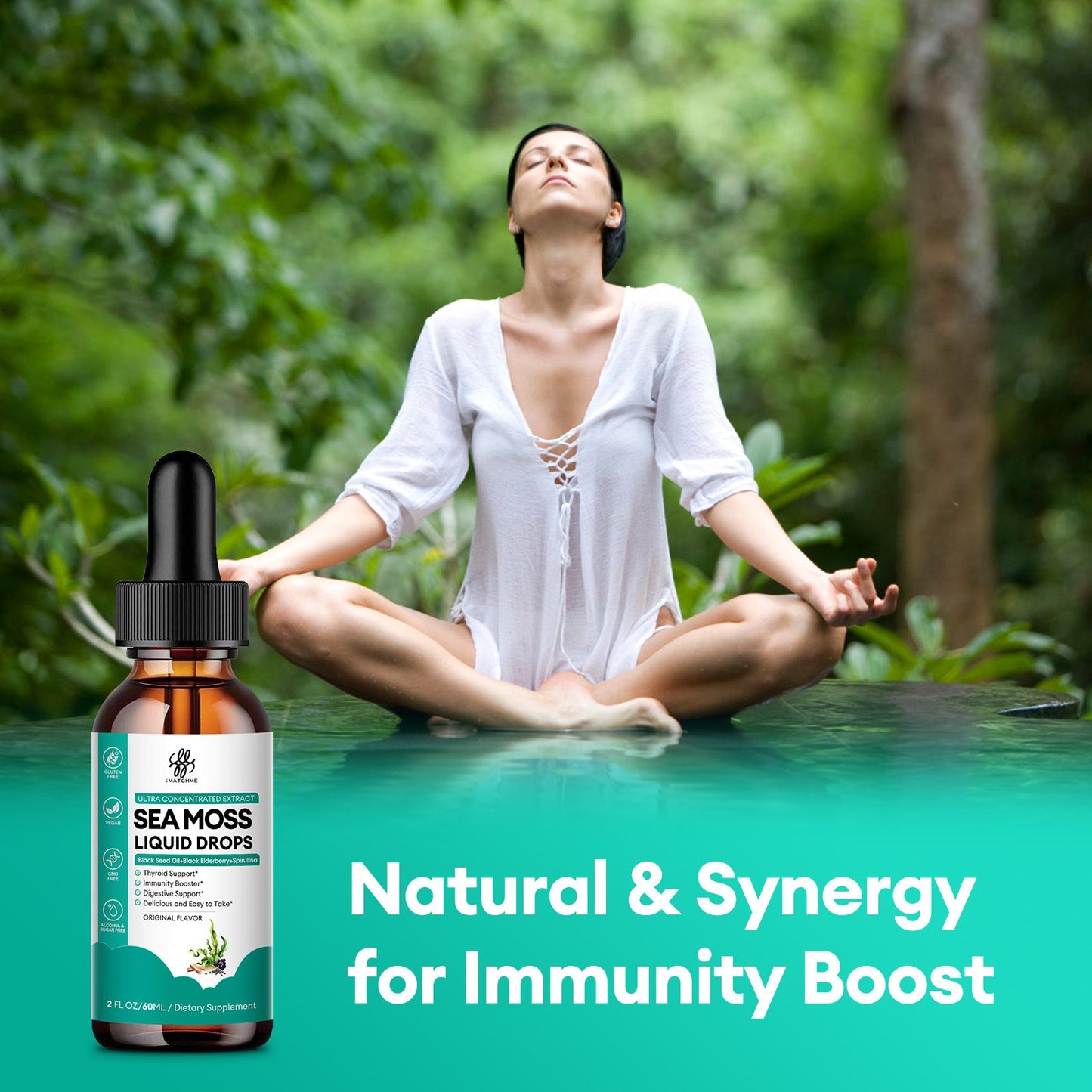 Sea Moss with Black Seed Oil, Spirulina, Black Elderberry, Burdock Root, Bladderwrack, Irish Sea Moss Liquid Drops for Immune System, Gut, Skin & Energy, Original Flavor, 2 Fl Oz