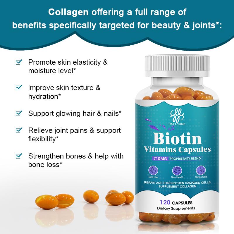 Biotin Capsules with Collagen and Vitamins for Hair Skin & Nails Care Growth Metabolism Support for Women and Men