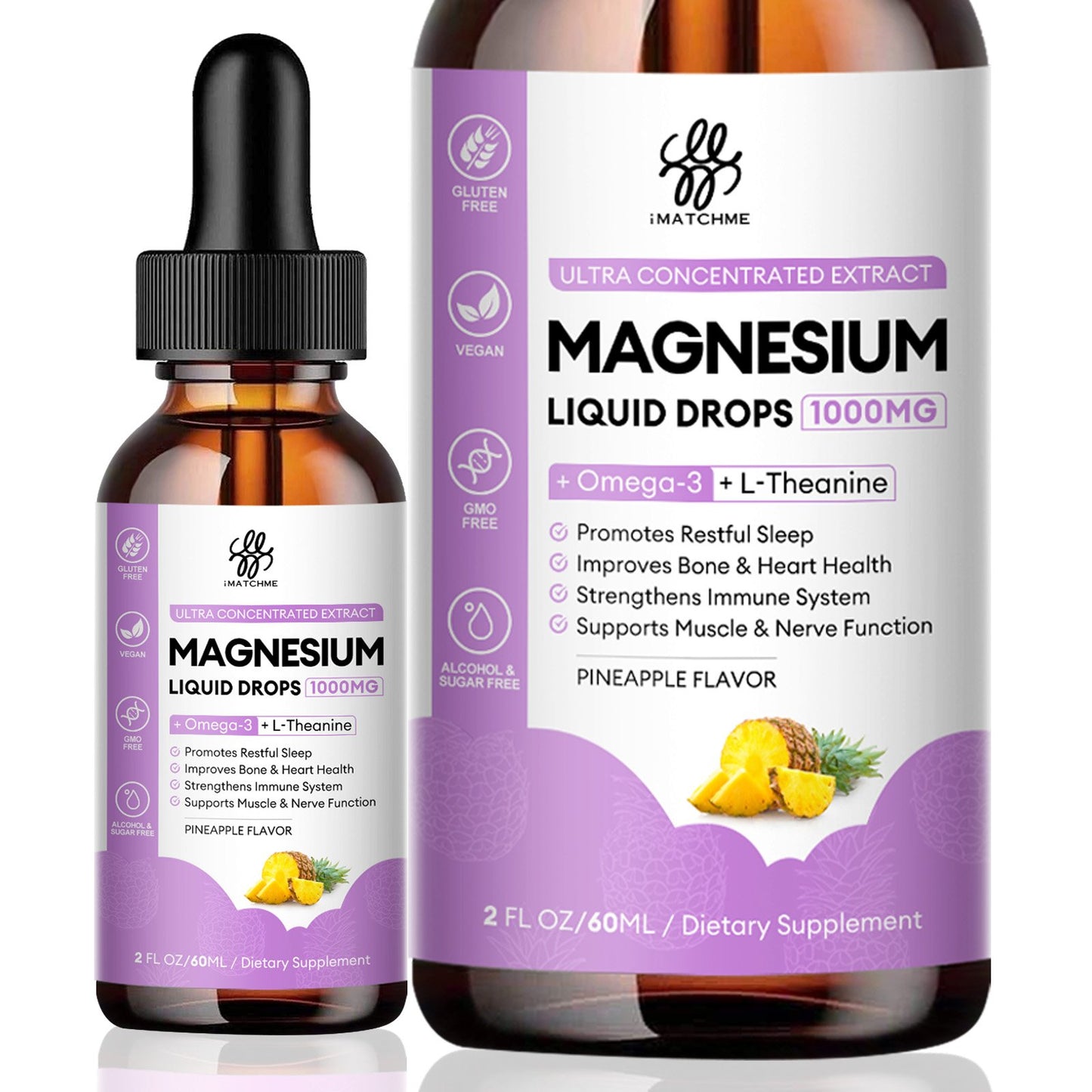 Magnesium Complex, Magnesium Glycinate, Oxide, Taurate and Citrate Liquid Drops for Bone, Heart, Muscle, Immune, Energy, Sleep & Digestion, High Absorption, Sugar-Free Pineapple Flavor, 2 Fl Oz