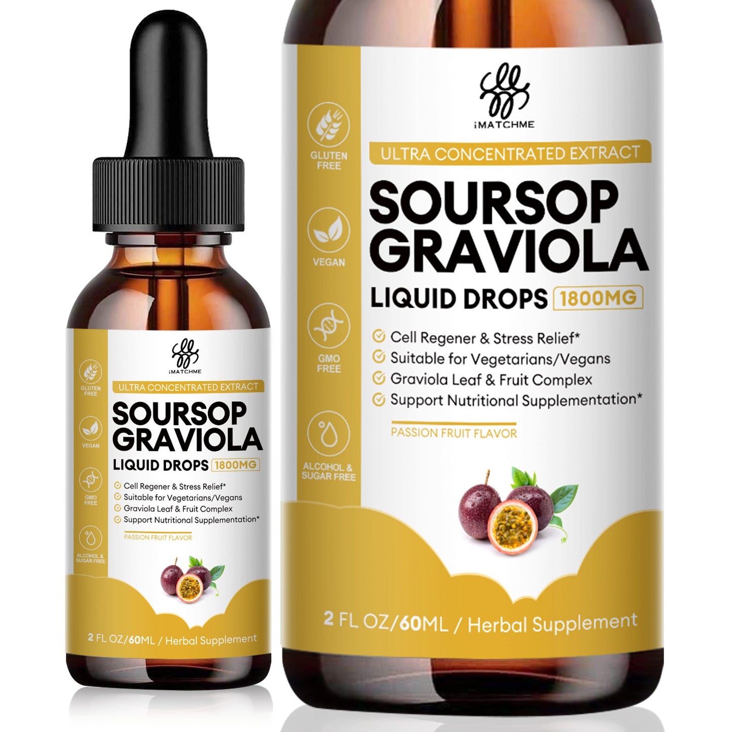 Premium Soursop Graviola for Digestion, Support Healthy Skin & Sleep, Soursop Extract Liquid Drop from Graviola Leaf and Fruit, Sugar/Caffeine/Gluten Free, Passion Fruit Flavor, 2 Fl Oz