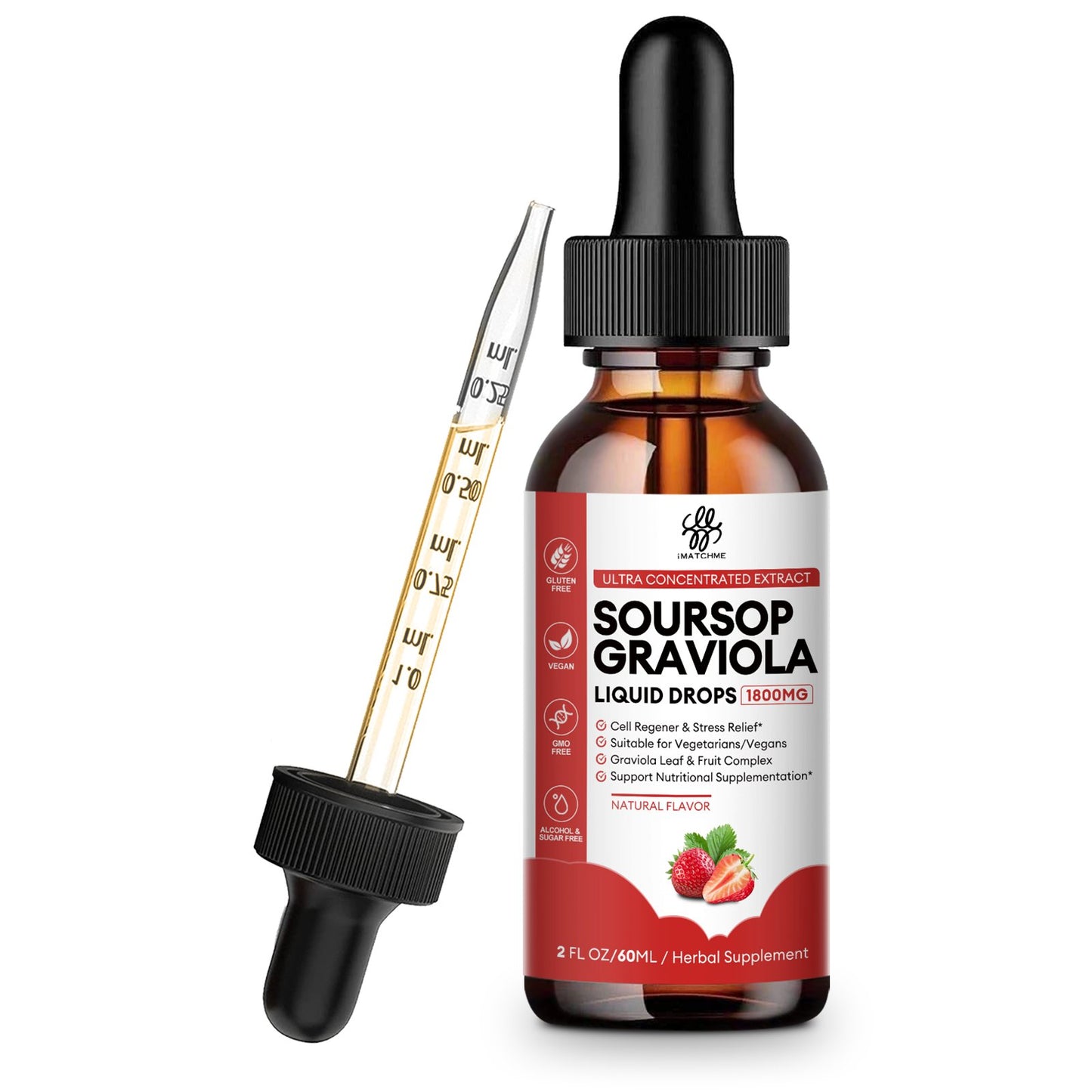 Soursop Graviola Liquid Drop Strawberry Flavor Natural Soursop Leaves & Fruit Complex for Overall Wellness