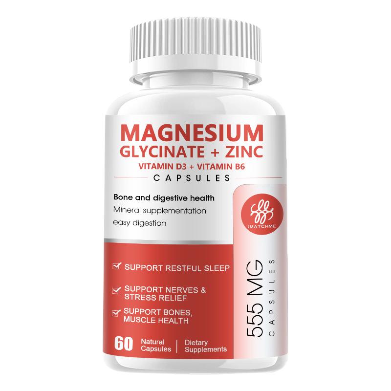 Magnesium Glycinate Capsules - Supplement to Support Stress Relief, Sleep, Heart Health, Nerves, Muscles, and Metabolism* - with Zinc Vitamin D3 D6 Pills