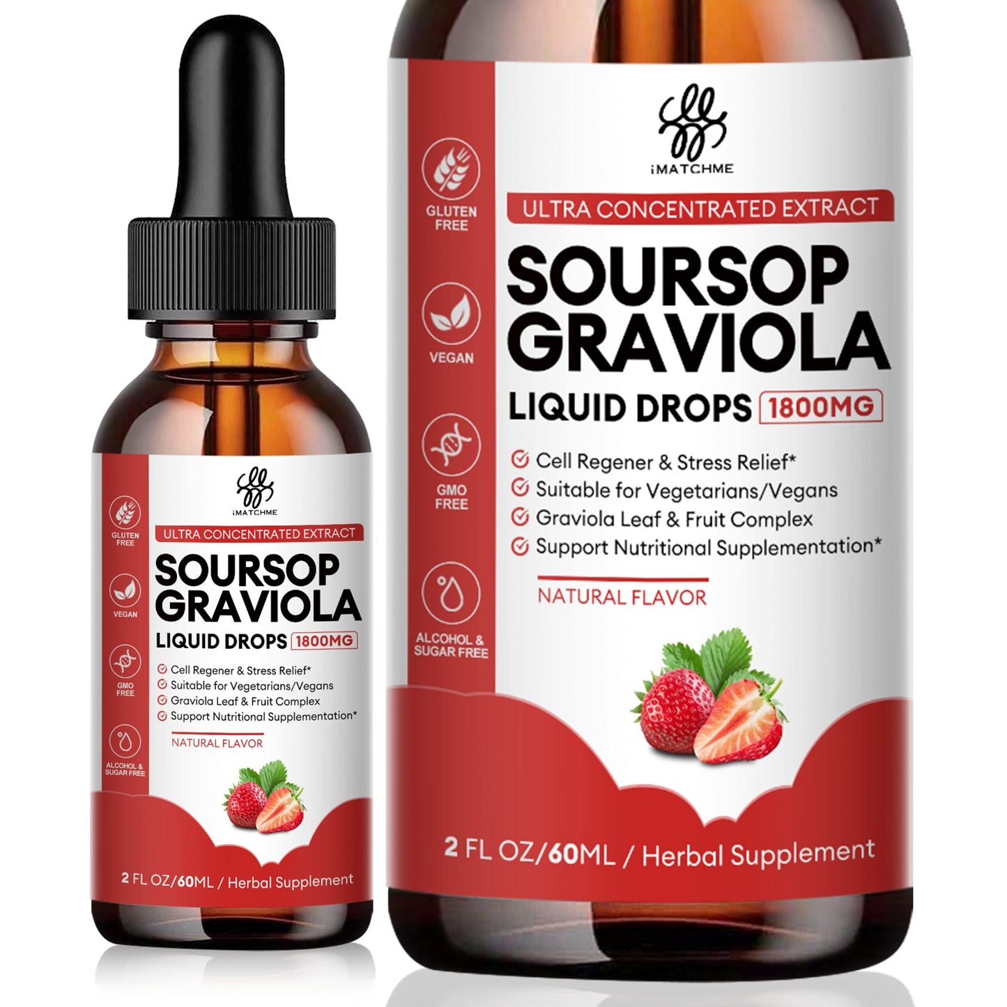 Soursop Graviola Liquid Drop Strawberry Flavor Natural Soursop Leaves & Fruit Complex for Overall Wellness