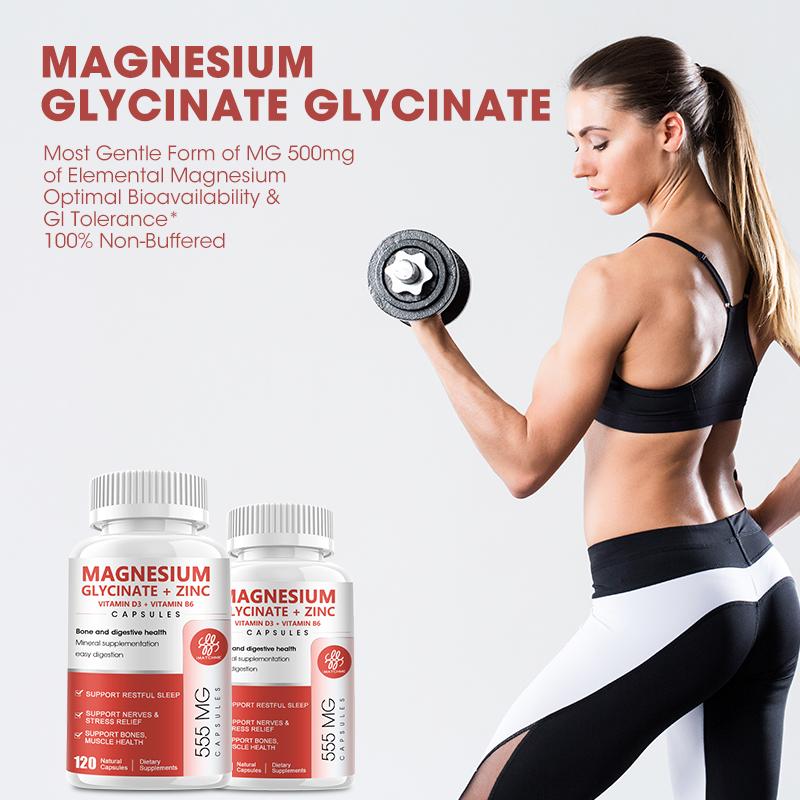 Magnesium Glycinate Capsules - Supplement to Support Stress Relief, Sleep, Heart Health, Nerves, Muscles, and Metabolism* - with Zinc Vitamin D3 D6 Pills