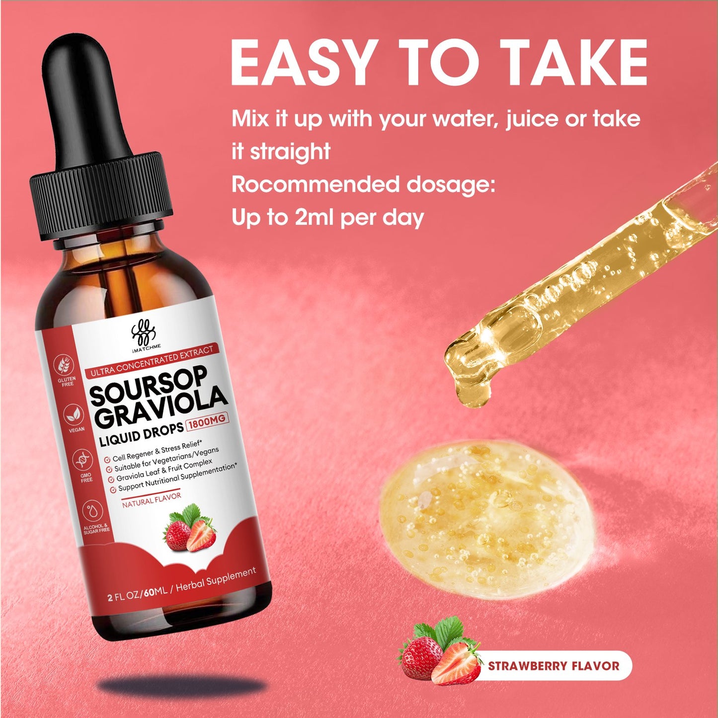 Soursop Graviola Liquid Drop Strawberry Flavor Natural Soursop Leaves & Fruit Complex for Overall Wellness
